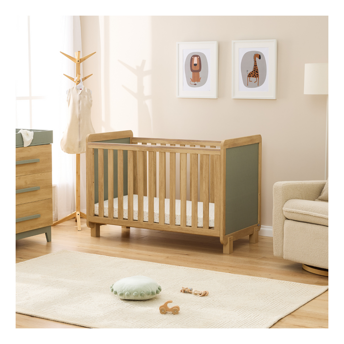 Kuba Cot in Sage Weave & Golden Oak