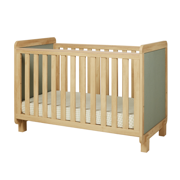 Kuba Cot with Chest & Removable Changer in Sage Weave & Golden Oak With Free Cot Mattress