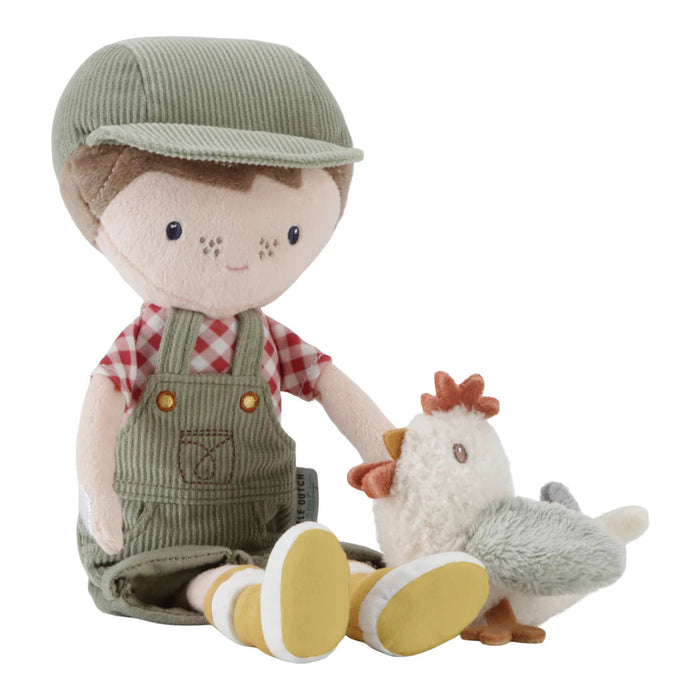 Little Dutch Cuddle Doll Farmer Jim with Chicken 35cm